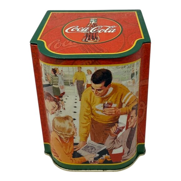 Coca-Cola Hinged Lid Retro Style Tin Container Nostalgic Diner Scene Vintage - Picture 1 of 8